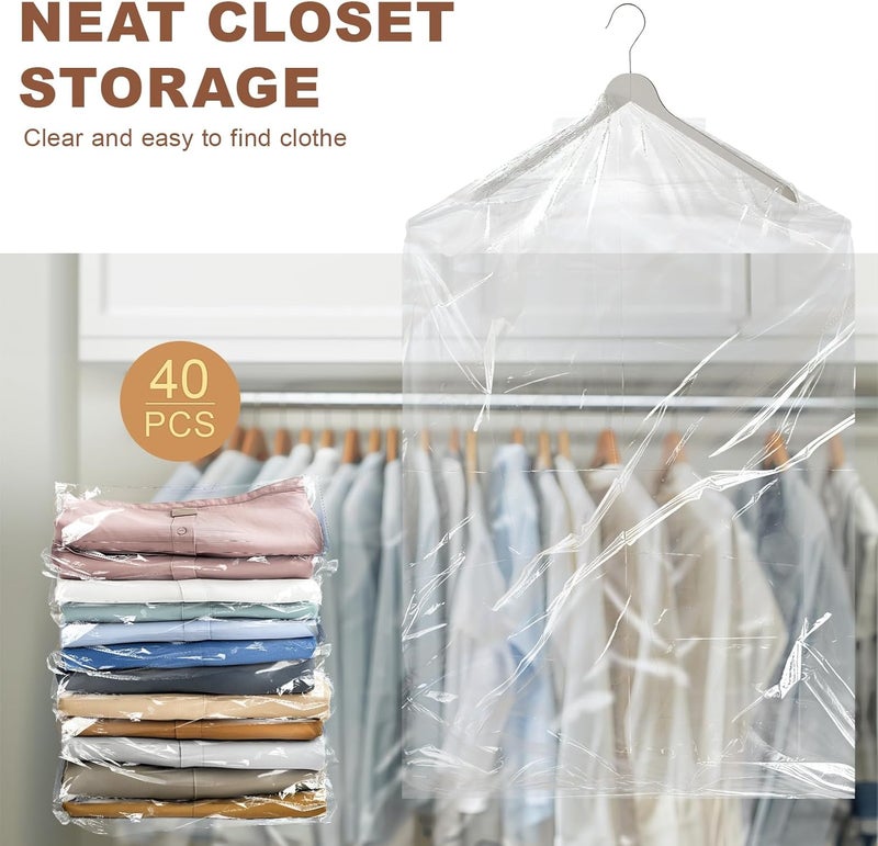 Gretchin 40 Pack Garment Bags - Set of 40, 60x90cm Plastic Dry Cleaning Bags for Hanging Clothes Storage - Image 5